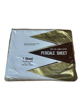 Vintage Vanity House Percale Sheet Double 81x108 White NOS USA Cotton